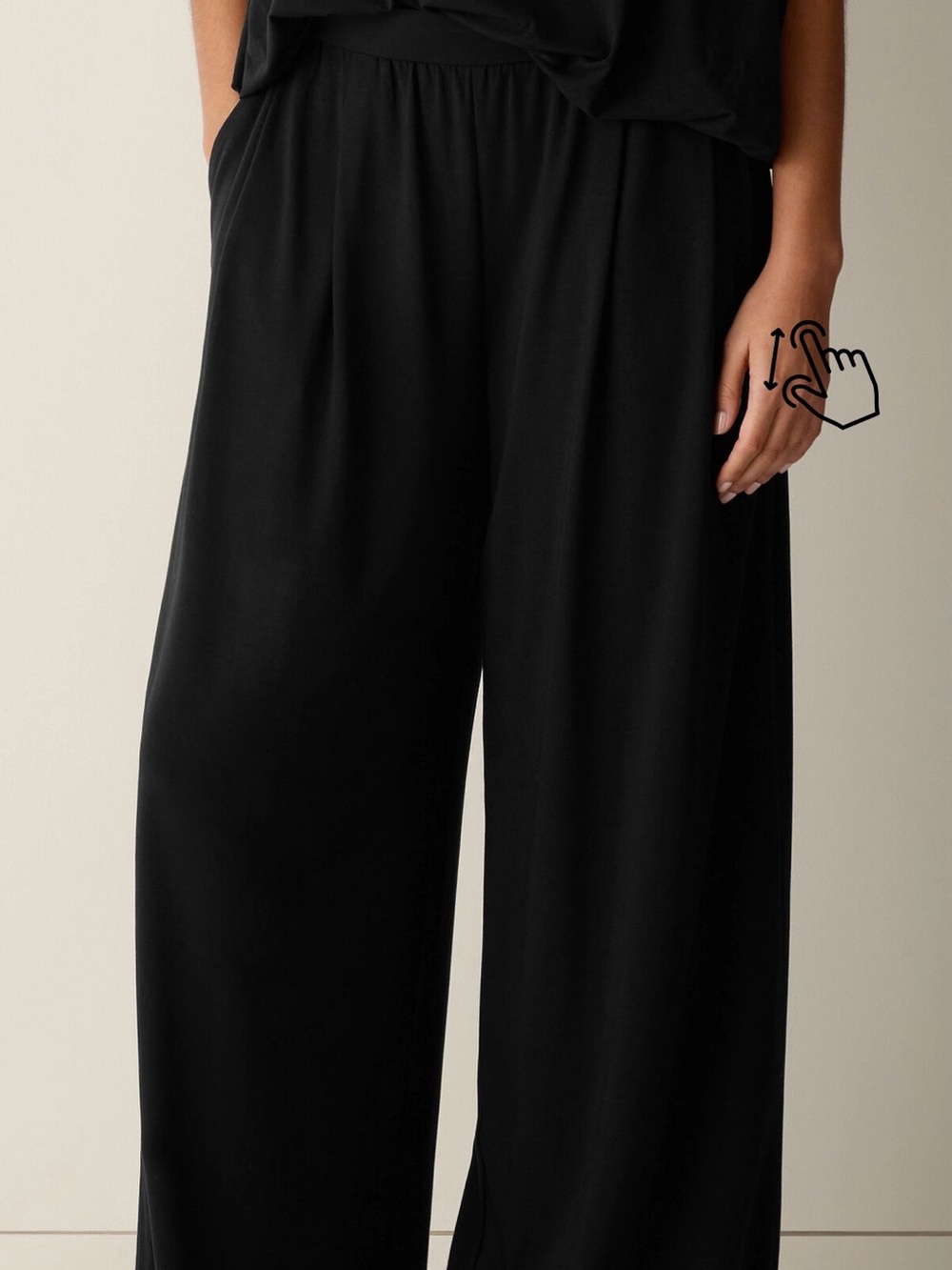 Eileen Fisher 100% Silk Classic Black Stretch Jersey Wide Leg / Palazzo Pants - Picture 3 of 12